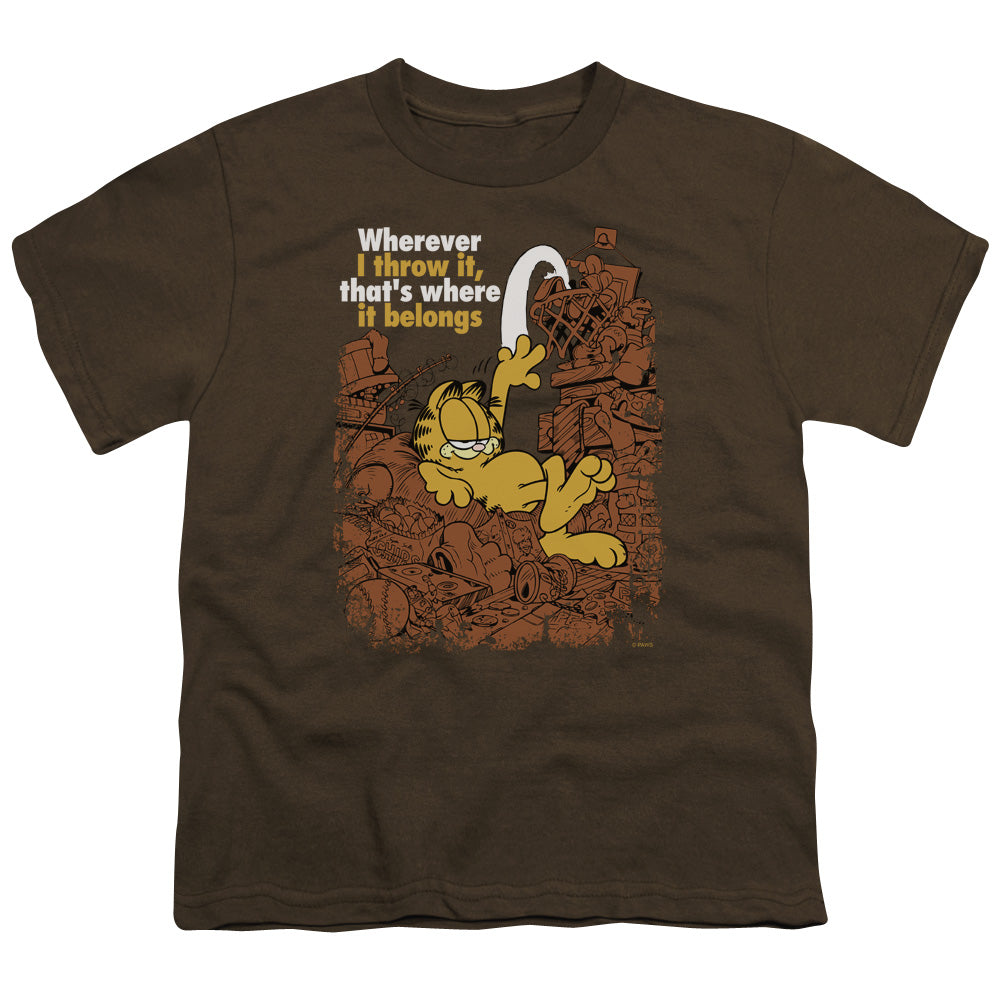Garfield - Where It Belongs - Short Sleeve Youth 18/1 - Coffee T-shirt