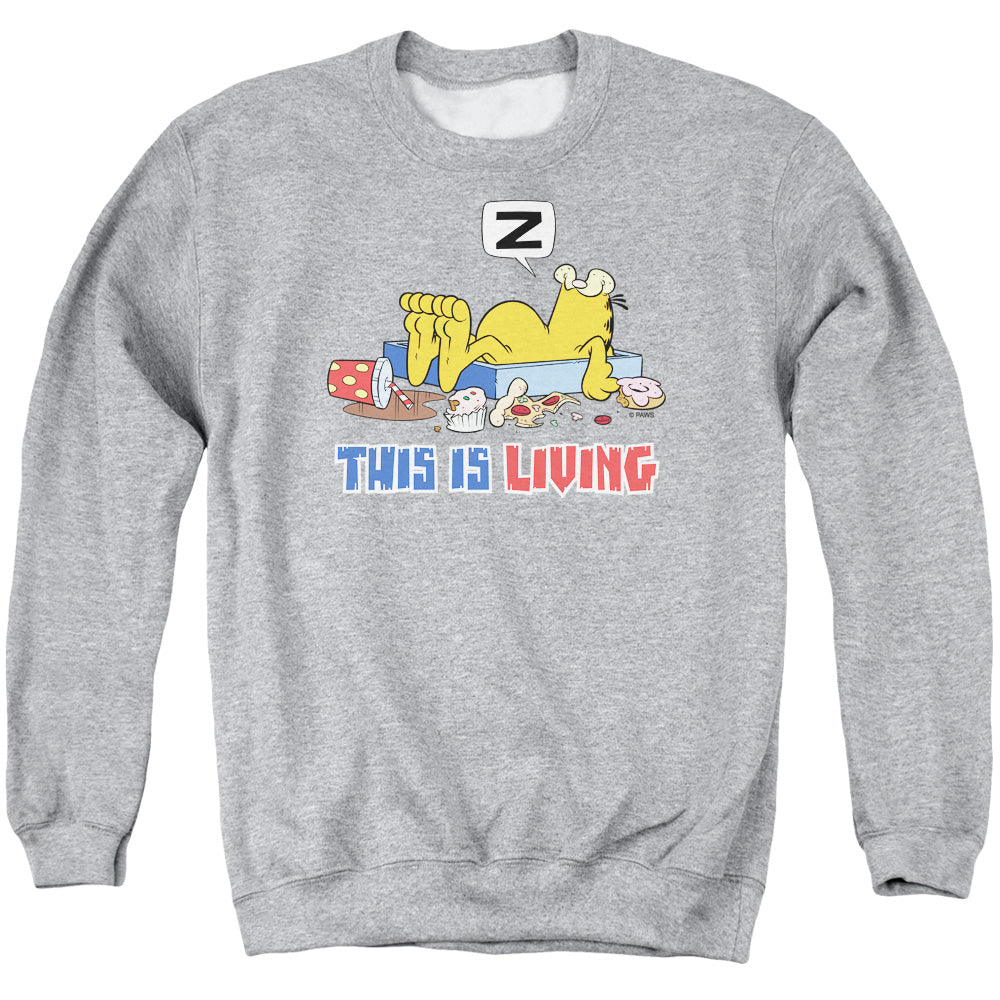 Garfield - This Is Living - Adult Crewneck Sweatshirt - Athletic Heather