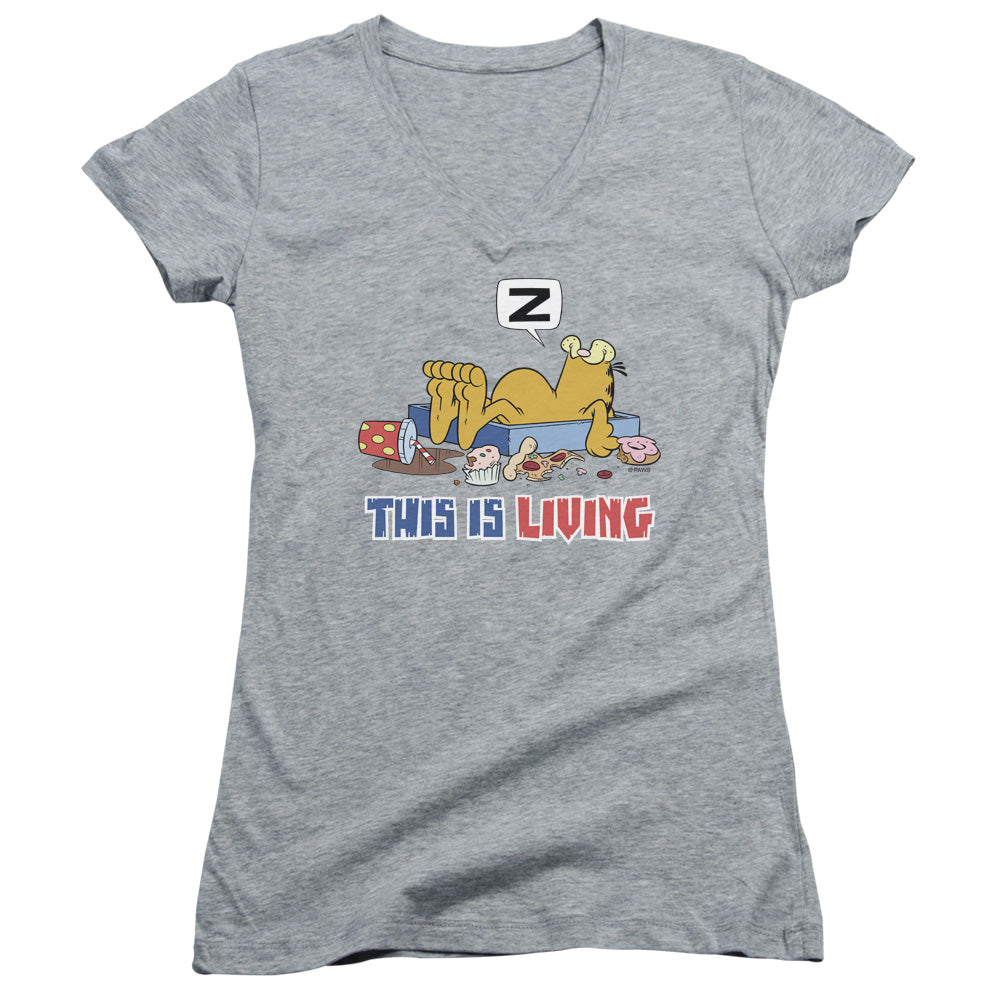 Garfield - This Is Living - Junior V-neck - Athletic Heather