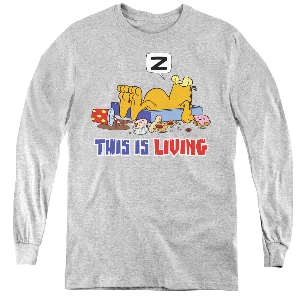 Garfield - This Is Living - Youth Long Sleeve Tee - Athletic Heather