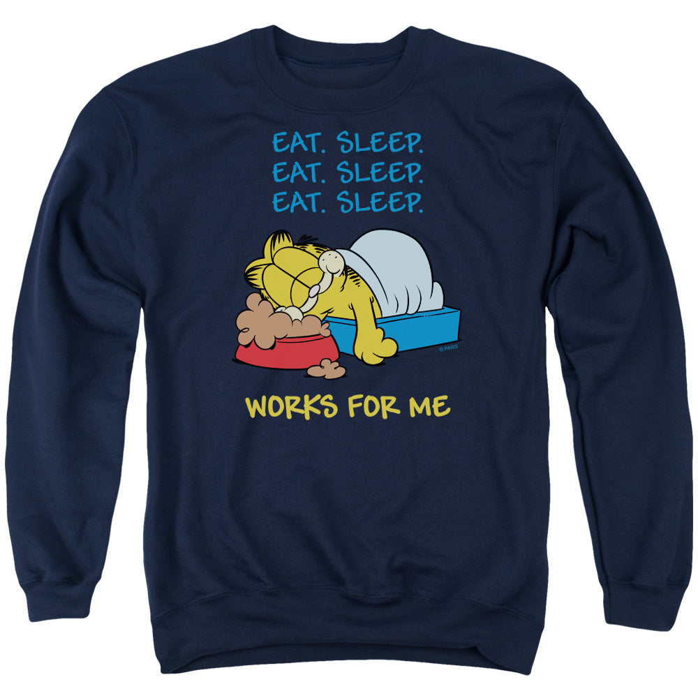 Garfield - Works For Me - Adult Crewneck Sweatshirt - Navy