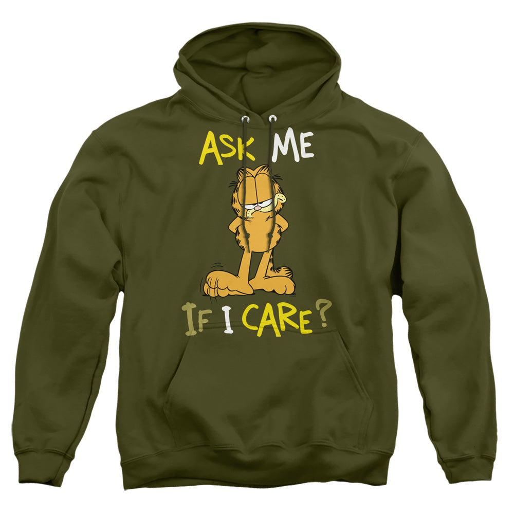 Garfield - Ask Me If I Care - Adult Pull-over Hoodie - Military Green