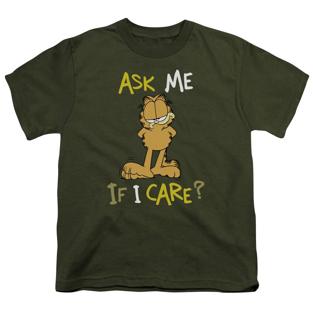 Garfield - Ask Me If I Care - Short Sleeve Youth 18/1 - Military Green T-shirt