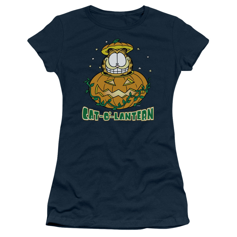 Garfield - Cat O Lantern - Short Sleeve Junior Sheer - Navy T-shirt