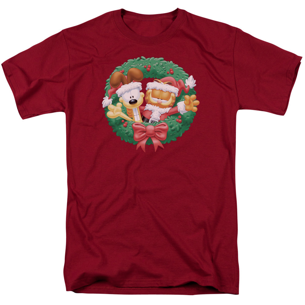 Garfield - Christmas Wreath - Short Sleeve Adult 18/1 - Cardinal T-shirt