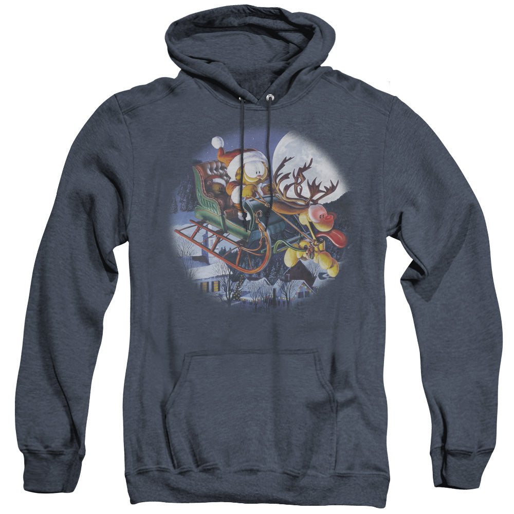 Garfield - Moonlight Ride - Adult Heather Hoodie - Navy