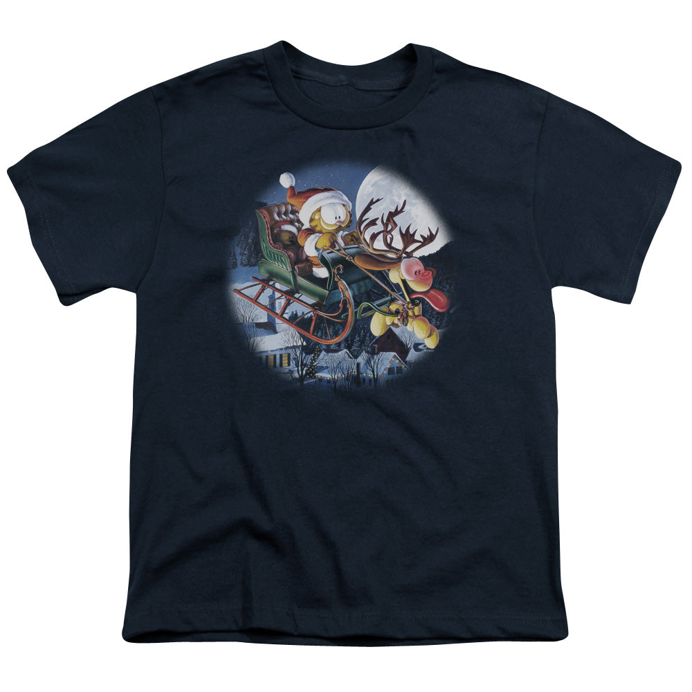 Garfield - Moonlight Ride - Short Sleeve Youth 18/1 - Navy T-shirt