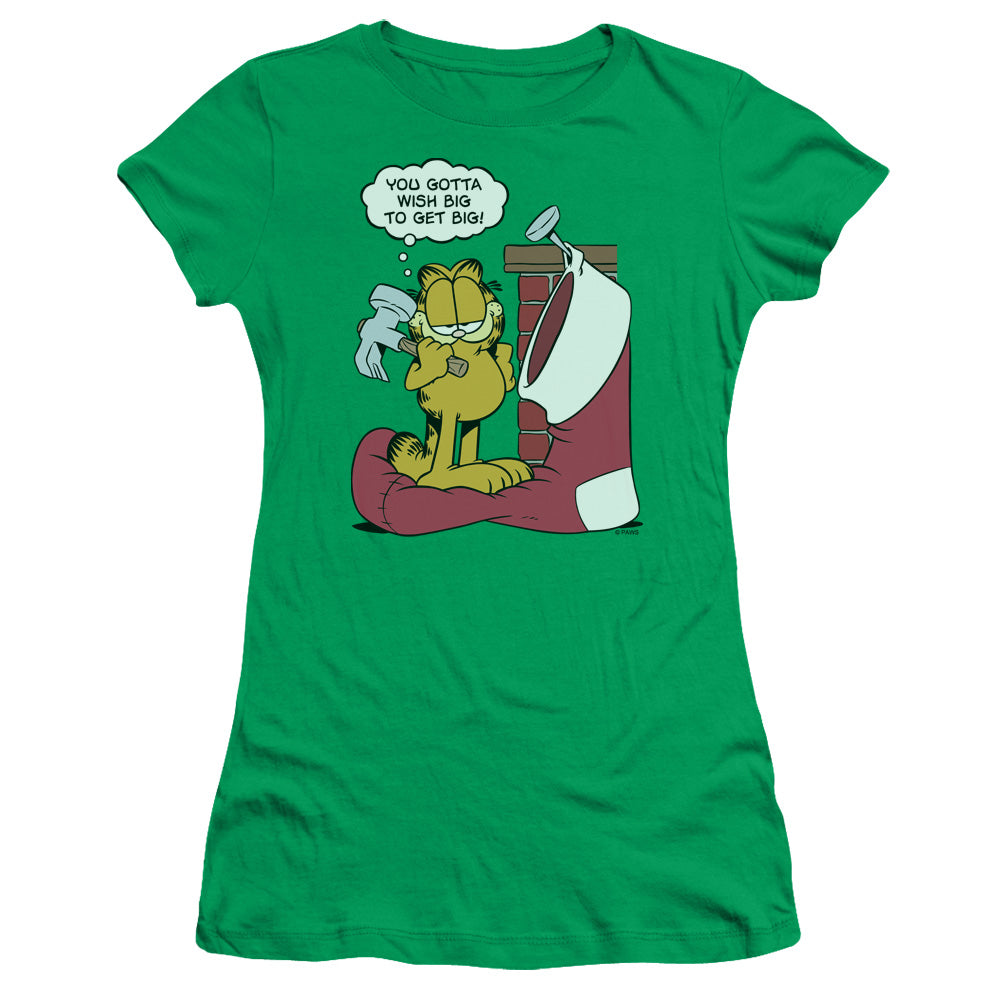 Garfield - Wish Big - Short Sleeve Junior Sheer - Kelly Green T-shirt