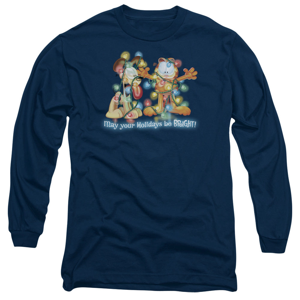 Garfield - Bright Holidays - Long Sleeve Adult 18/1 - Navy T-shirt