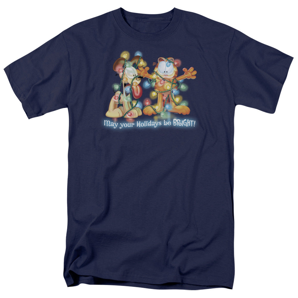 Garfield - Bright Holidays - Short Sleeve Adult 18/1 - Navy T-shirt