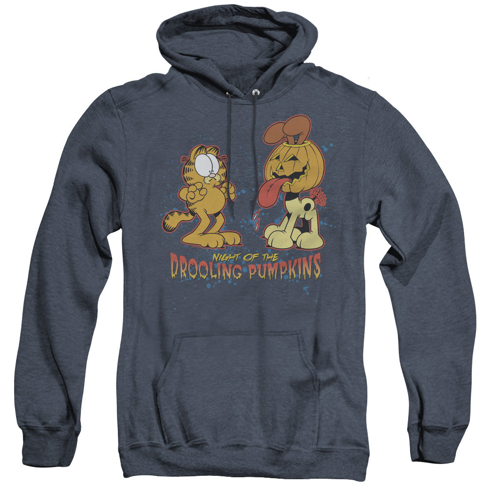 Garfield - Drooling Pumpkins - Adult Heather Hoodie - Navy