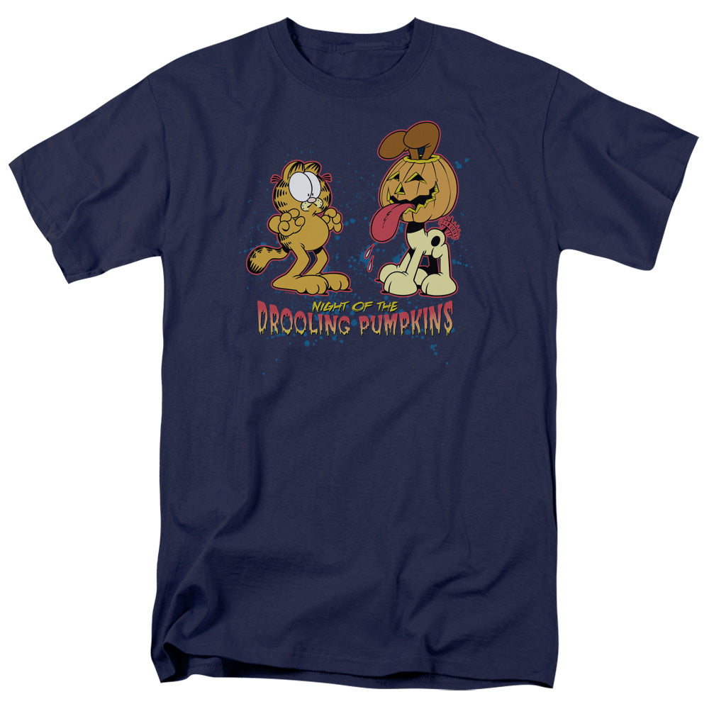 Garfield - Drooling Pumpkins - Short Sleeve Adult 18/1 - Navy T-shirt