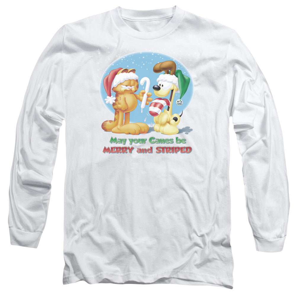 Garfield - Merry And Striped - Long Sleeve Adult 18/1 - White T-shirt