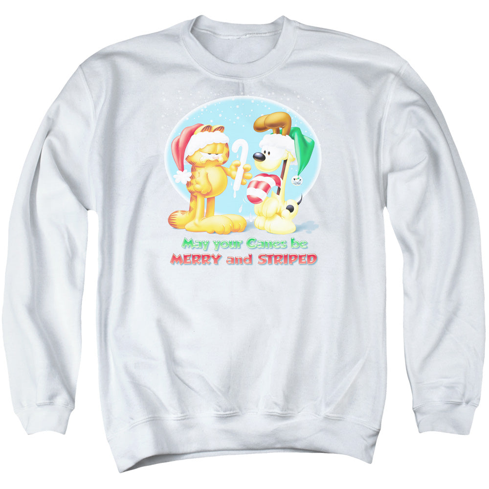 Garfield - Merry And Striped - Adult Crewneck Sweatshirt - White