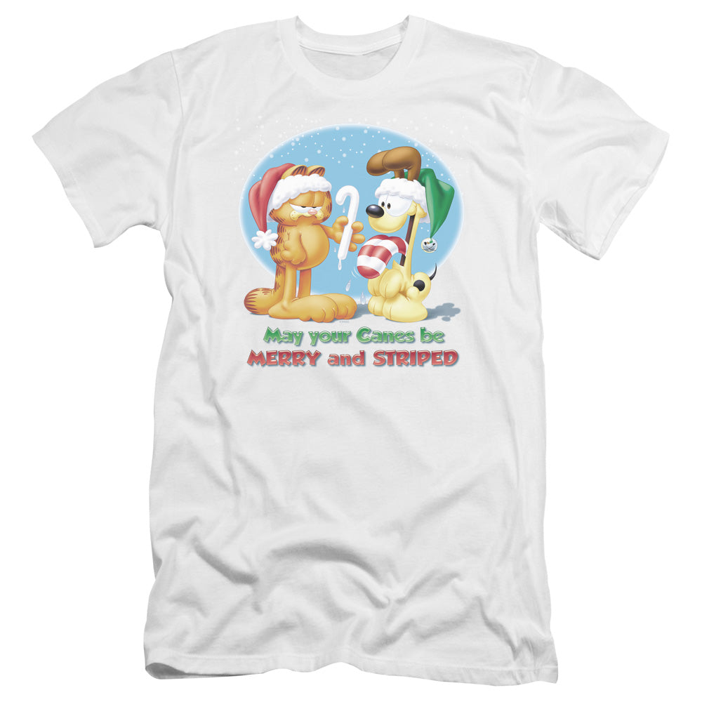 Garfield - Merry And Striped-premuim Canvas Adult Slim Fit 30/1 - White