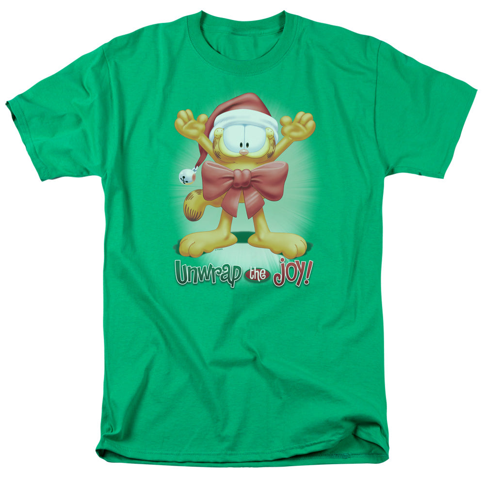 Garfield - Unwrap The Joy! - Short Sleeve Adult 18/1 - Kelly Green T-shirt