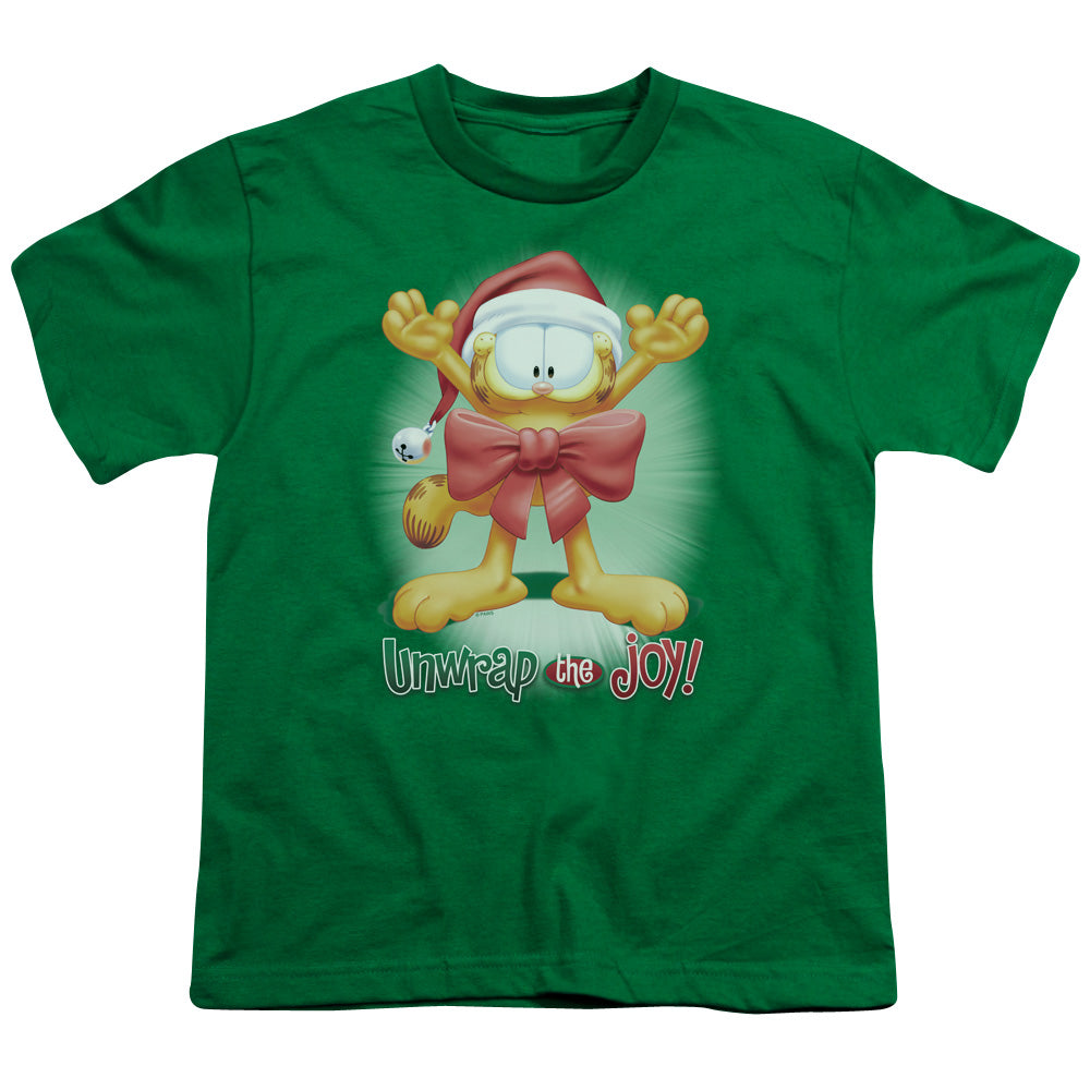 Garfield - Unwrap The Joy! - Short Sleeve Youth 18/1 - Kelly Green T-shirt