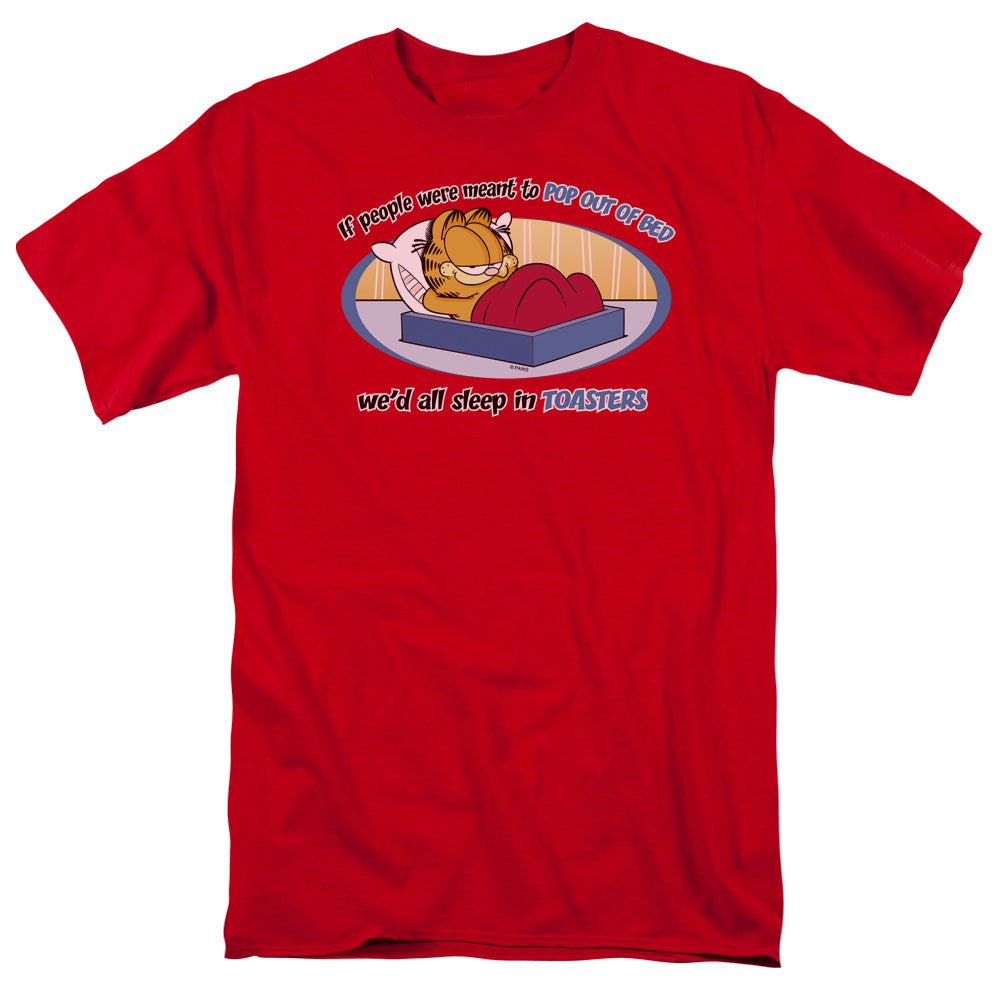 Garfield - Pop Out Of Bed - Short Sleeve Adult 18/1 - Red T-shirt