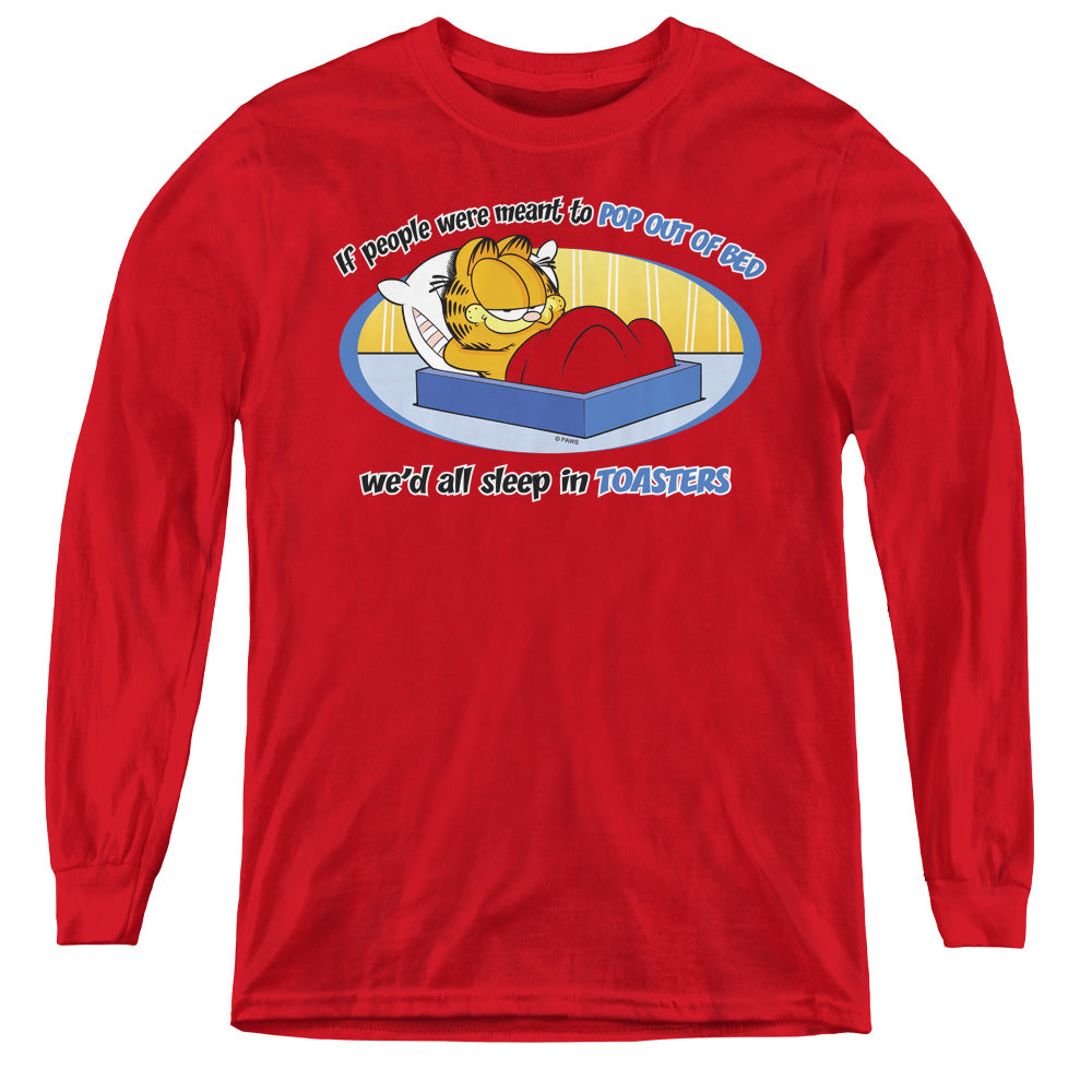 Garfield - Pop Out Of Bed - Youth Long Sleeve Tee - Red