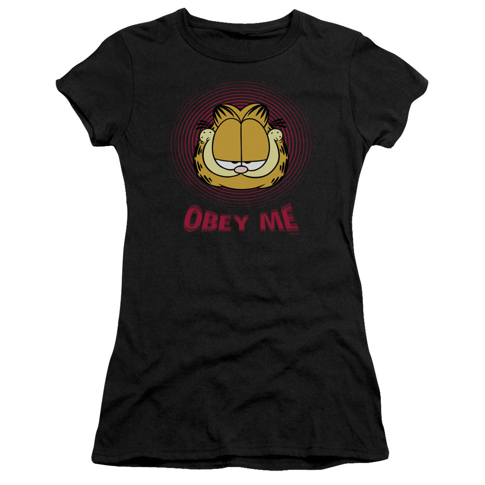 Garfield - Obey Me - Short Sleeve Junior Sheer - Black T-shirt