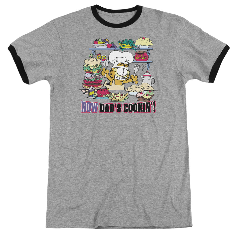 Garfield - Now Dads Cooking - Adult Ringer - Heather/black