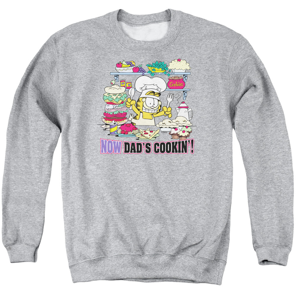 Garfield - Now Dad's Cooking - Adult Crewneck Sweatshirt - Athletic Heather