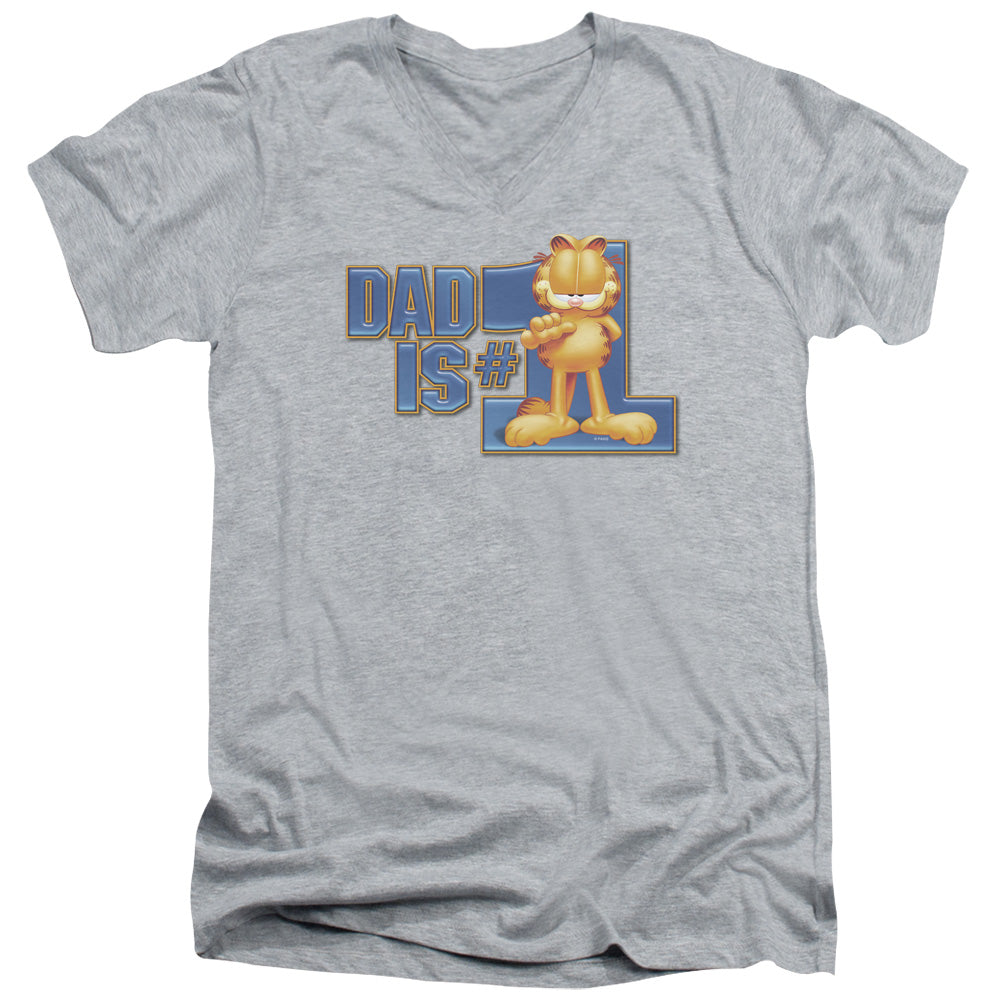 Garfield - Dad Is Number One - Short Sleeve Adult V-neck - Athletic Heather T-shirt