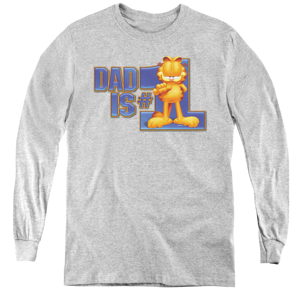 Garfield - Dad Is Number One - Youth Long Sleeve Tee - Athletic Heather