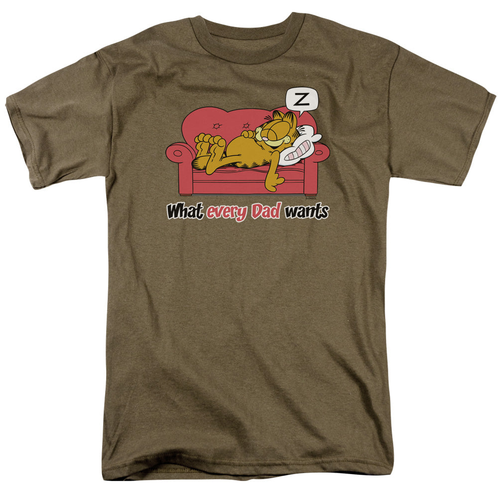 Garfield - What Every Dad Wants - Short Sleeve Adult 18/1 - Safari Green T-shirt