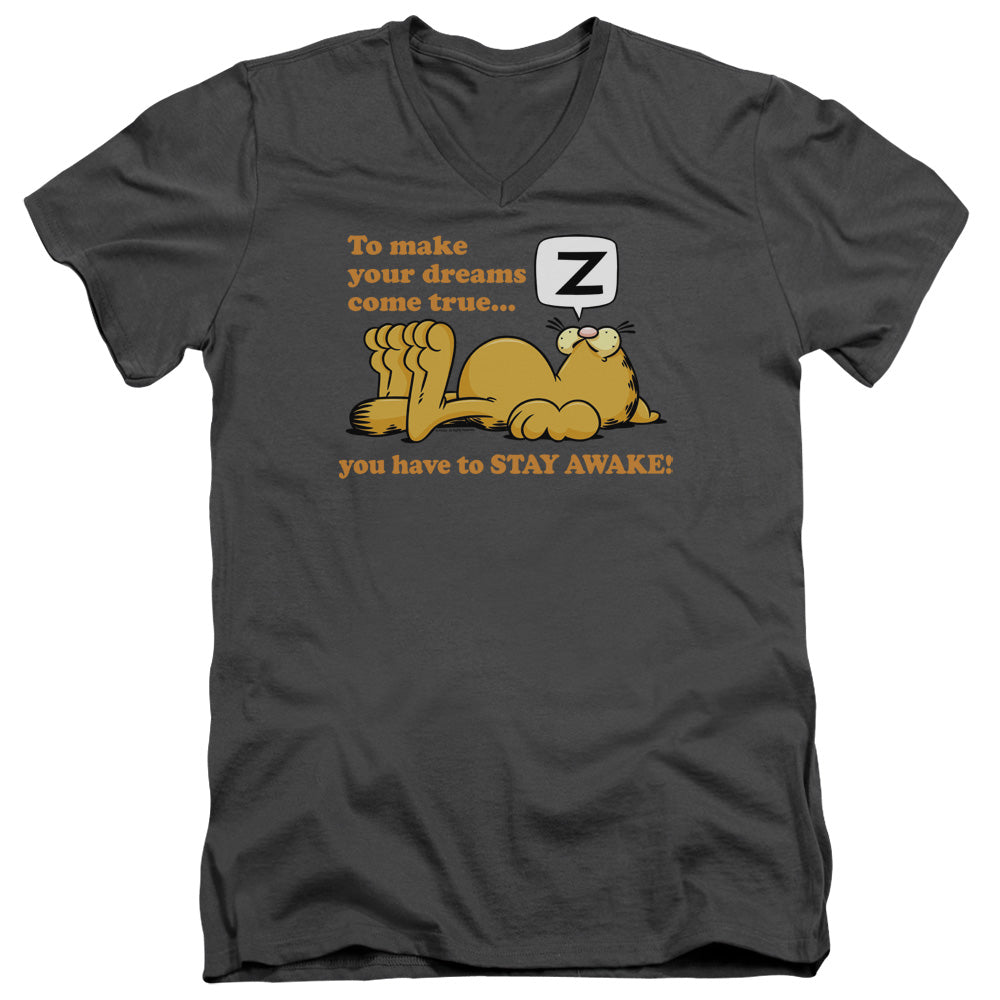 Garfield - Stay Awake - Short Sleeve Adult V-neck 30/1 - Charcoal T-shirt
