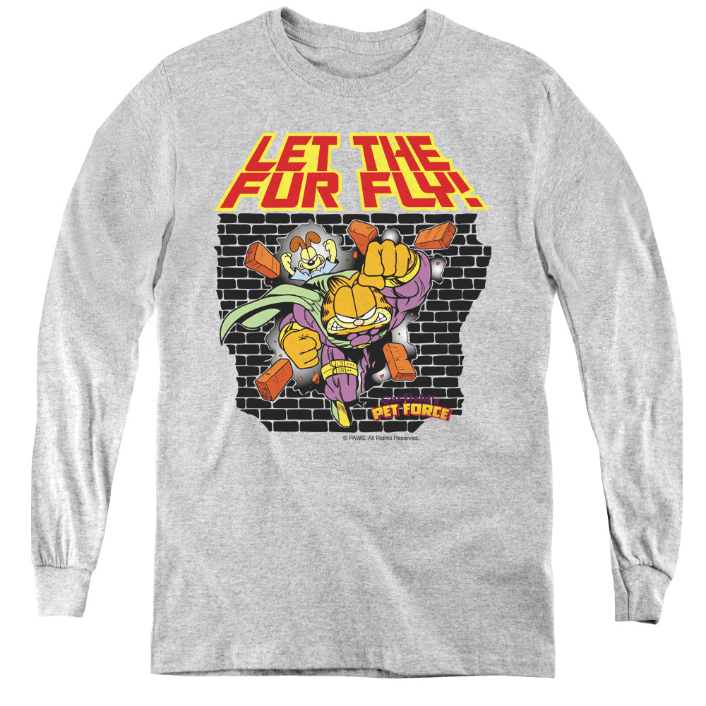 Garfield - Let The Fur Fly - Youth Long Sleeve Tee - Athletic Heather