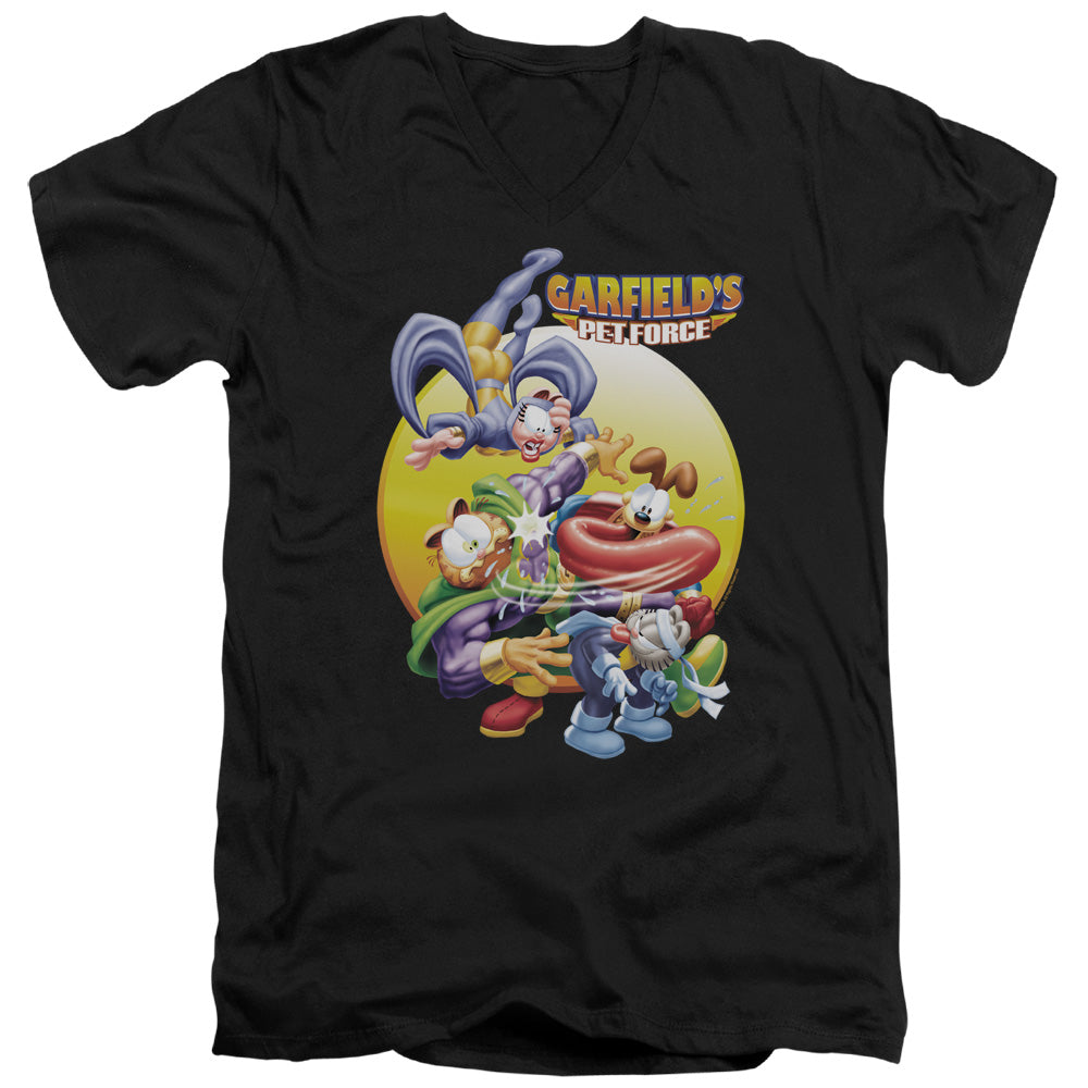 Garfield - Tongue Of Doom - Short Sleeve Adult V-neck 30/1 - Black T-shirt