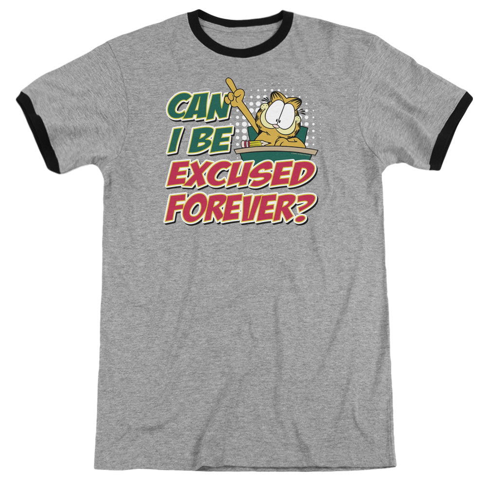 Garfield - Excused Forever - Adult Ringer - Heather/black