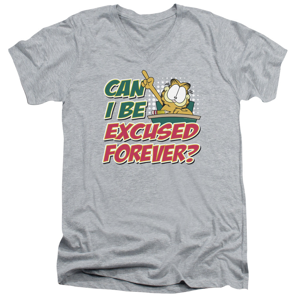 Garfield - Excused Forever - Short Sleeve Adult V-neck - Athletic Heather T-shirt