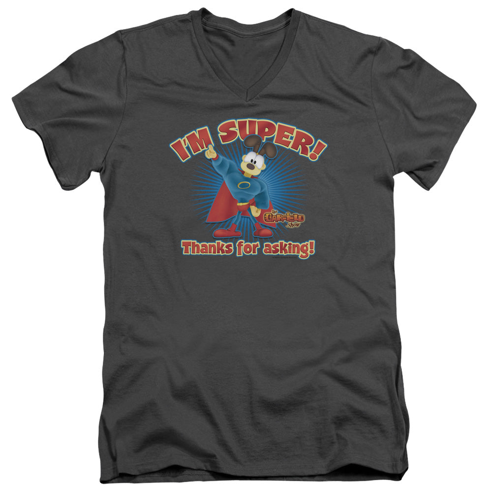 Garfield - Super - Short Sleeve Adult V-neck - Charcoal T-shirt