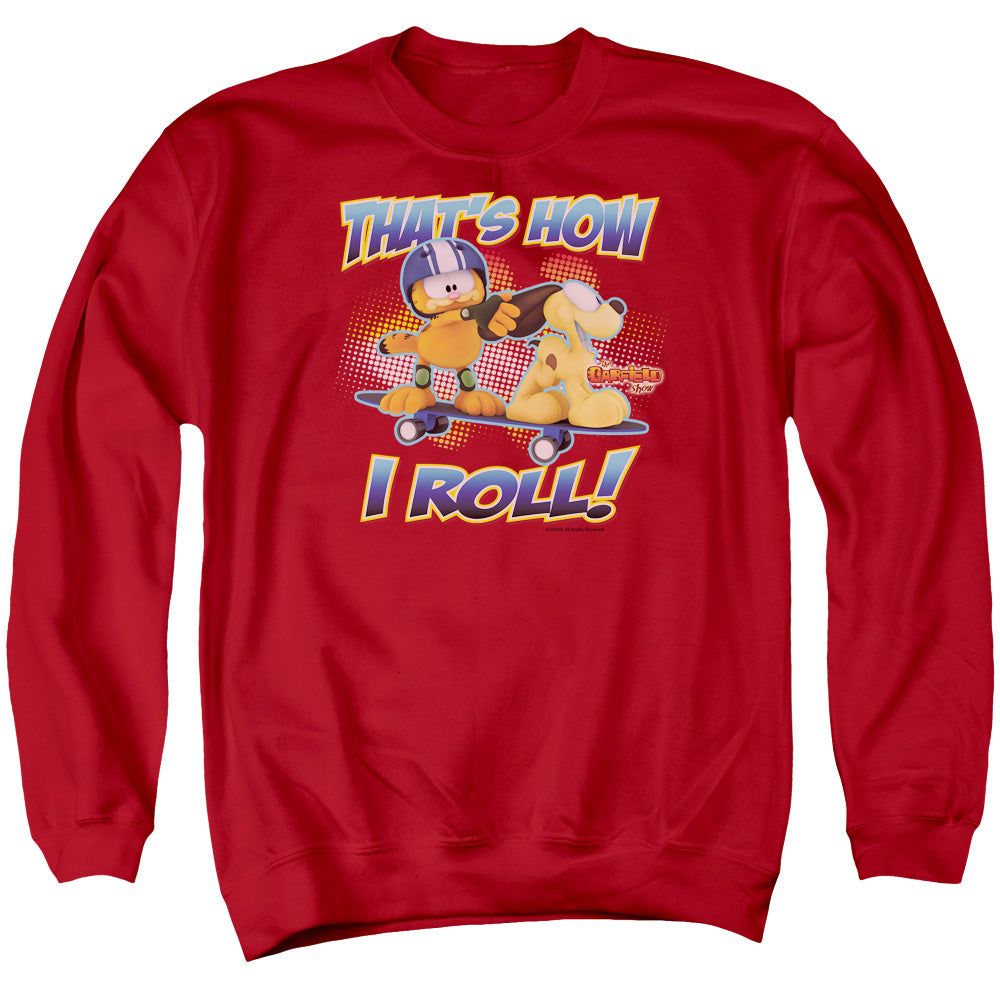 Garfield - How I Roll - Adult Crewneck Sweatshirt - Red