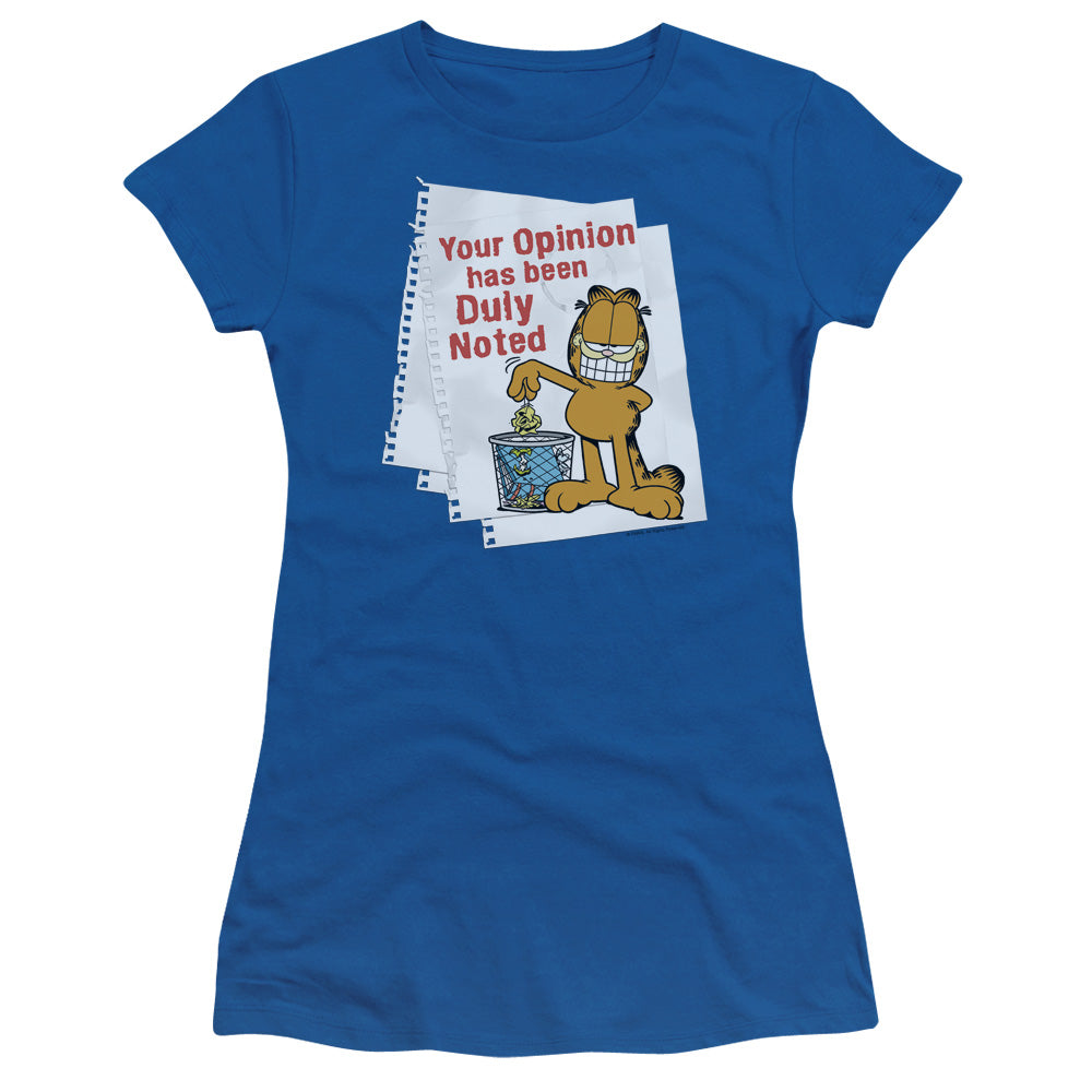 Garfield - Duly Noted - Short Sleeve Junior Sheer - Royal Blue T-shirt