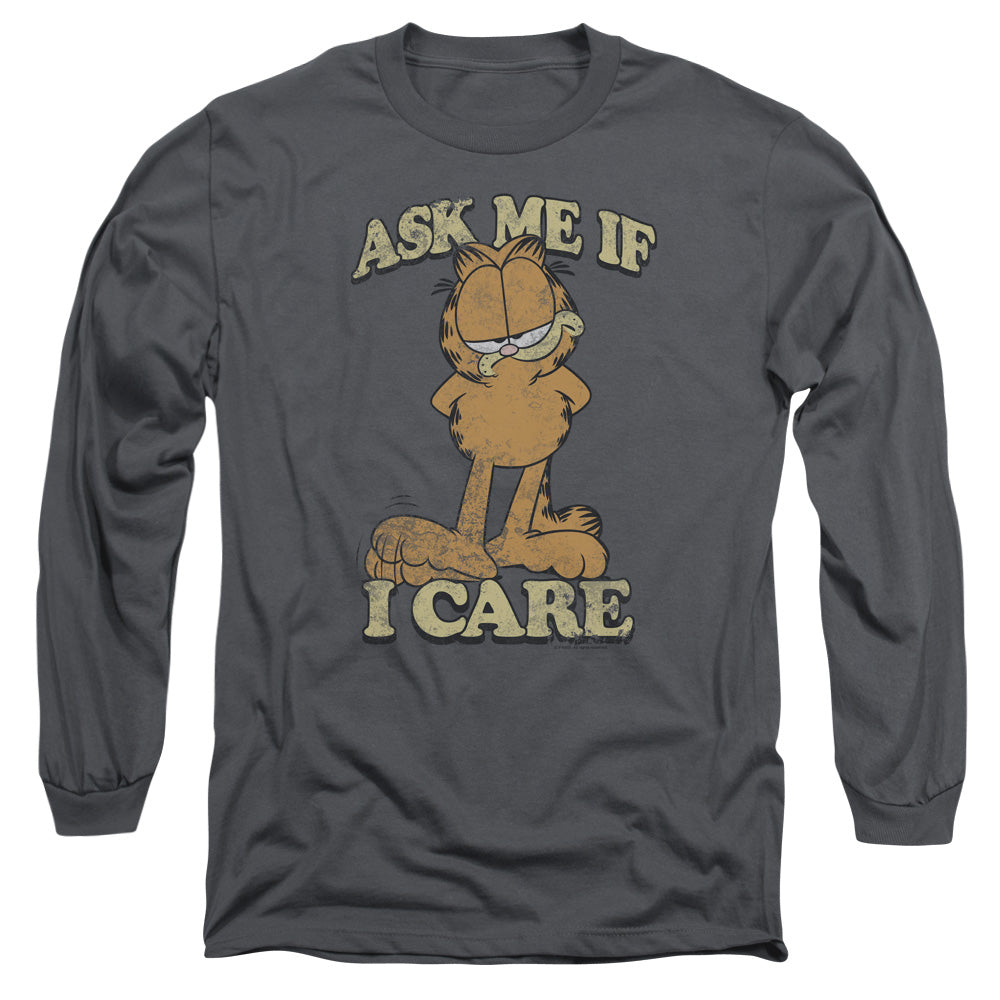 Garfield - Ask Me - Long Sleeve Adult 18/1 - Charcoal T-shirt