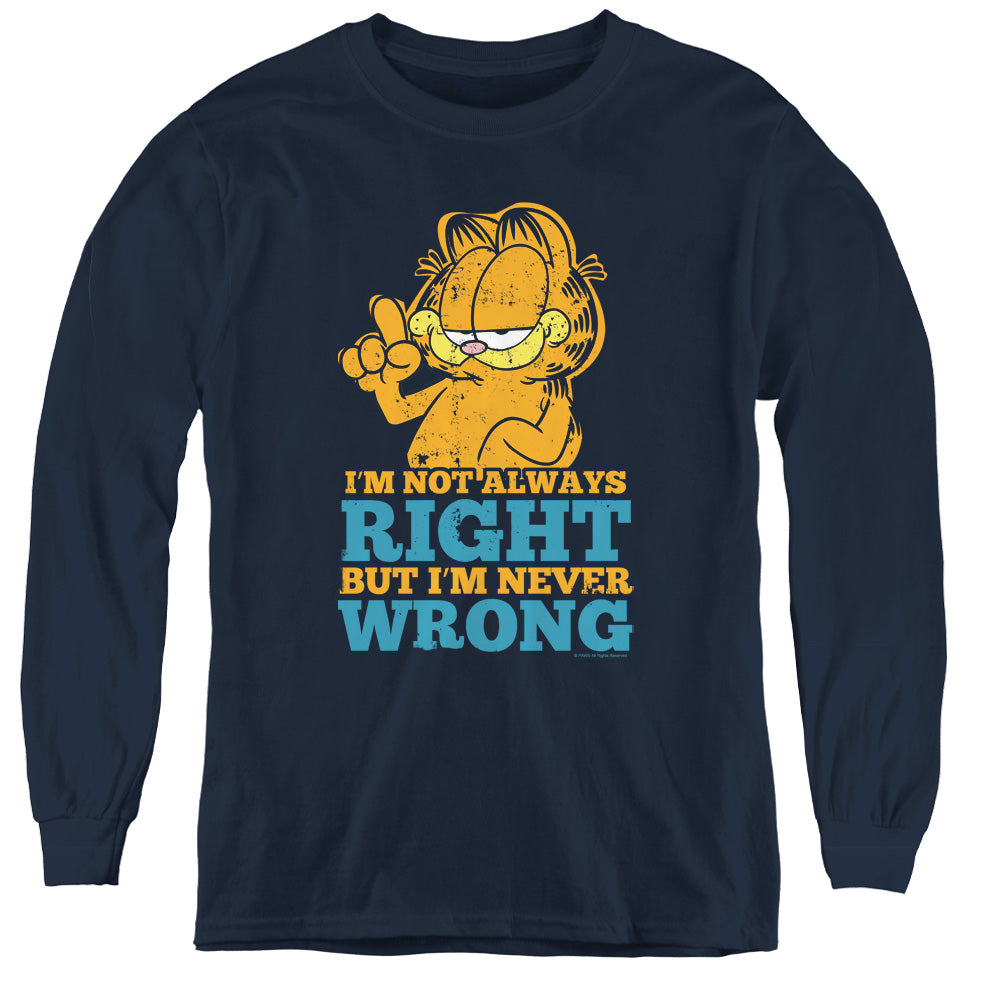 Garfield Never Wrong - Youth Long Sleeve Tee - Navy