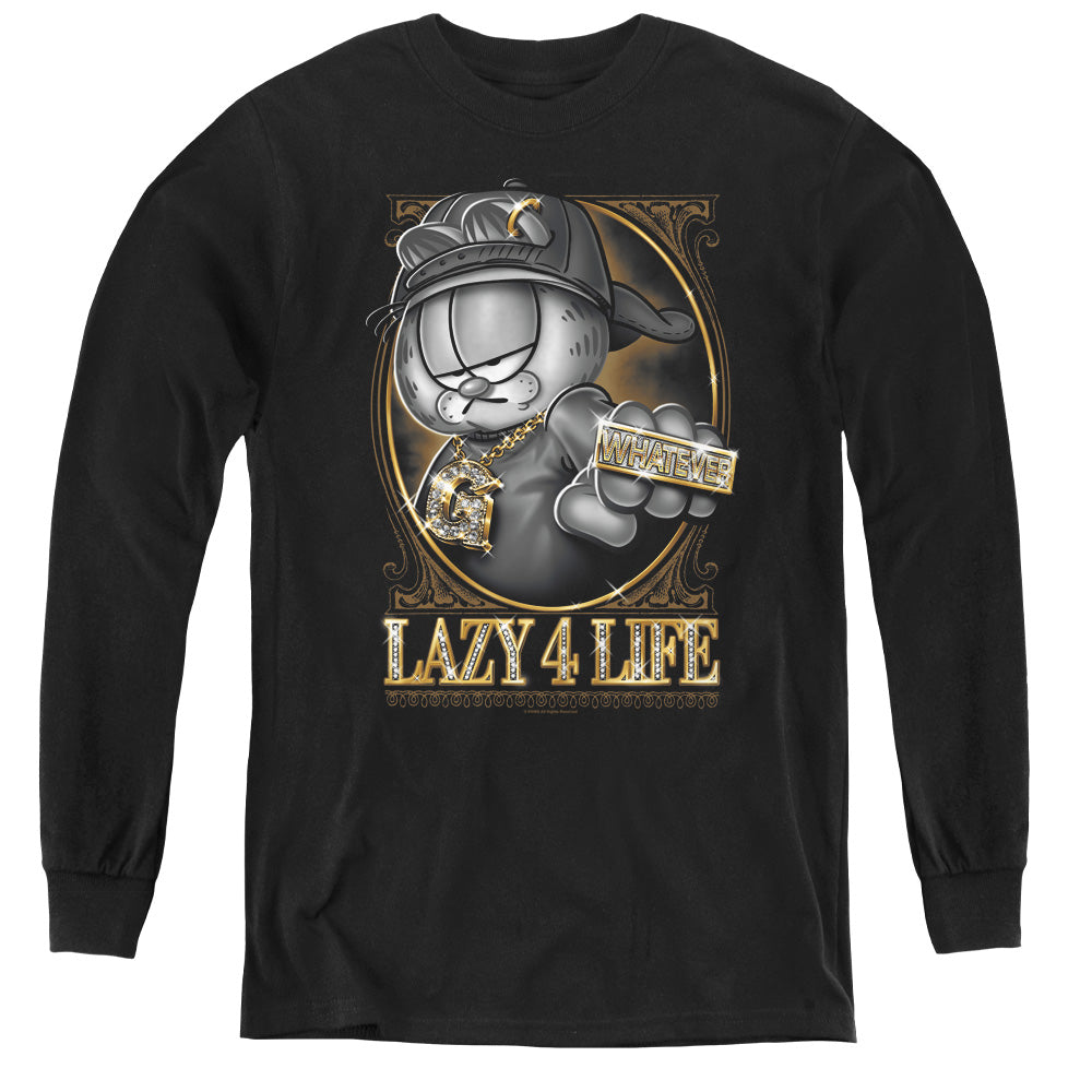 Garfield - Lazy 4 Life - Youth Long Sleeve Tee - Black