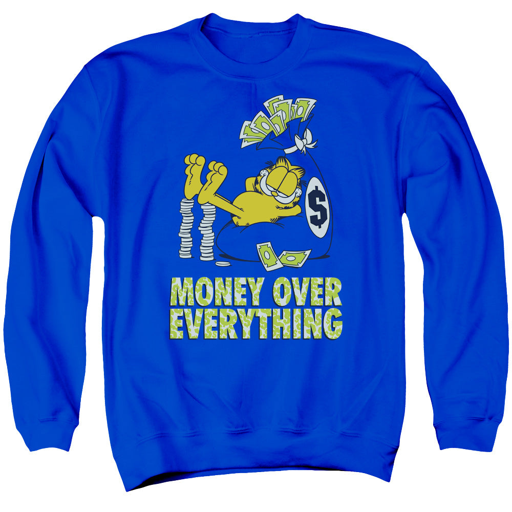 Garfield - Money Is Everything - Adult Crewneck Sweatshirt - Royal Blue