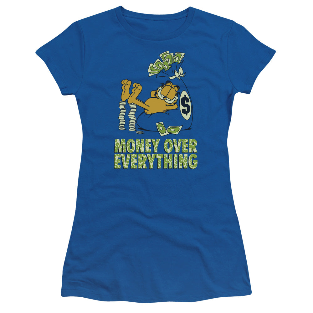 Garfield - Money Is Everything - Short Sleeve Junior Sheer - Royal Blue T-shirt