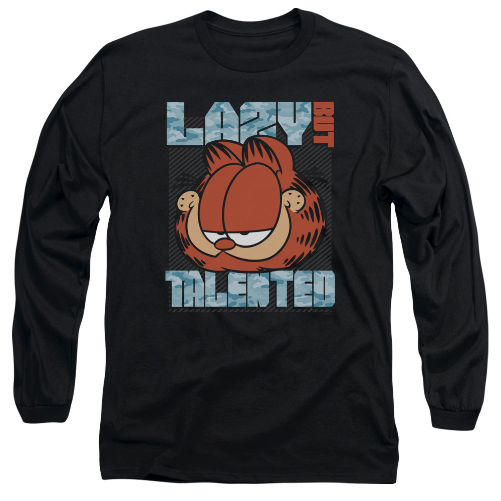 Garfield - Lazy But Talented - Long Sleeve Adult 18/1 - Black T-shirt
