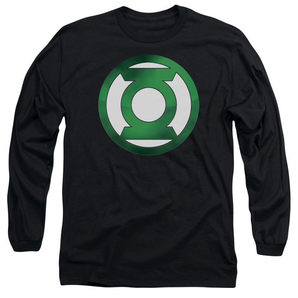 Green Lantern - Green Chrome Logo - Long Sleeve Adult 18/1 - Black T-shirt