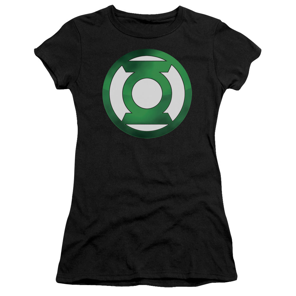 Green Lantern - Green Chrome Logo - Short Sleeve Junior Sheer - Black T-shirt