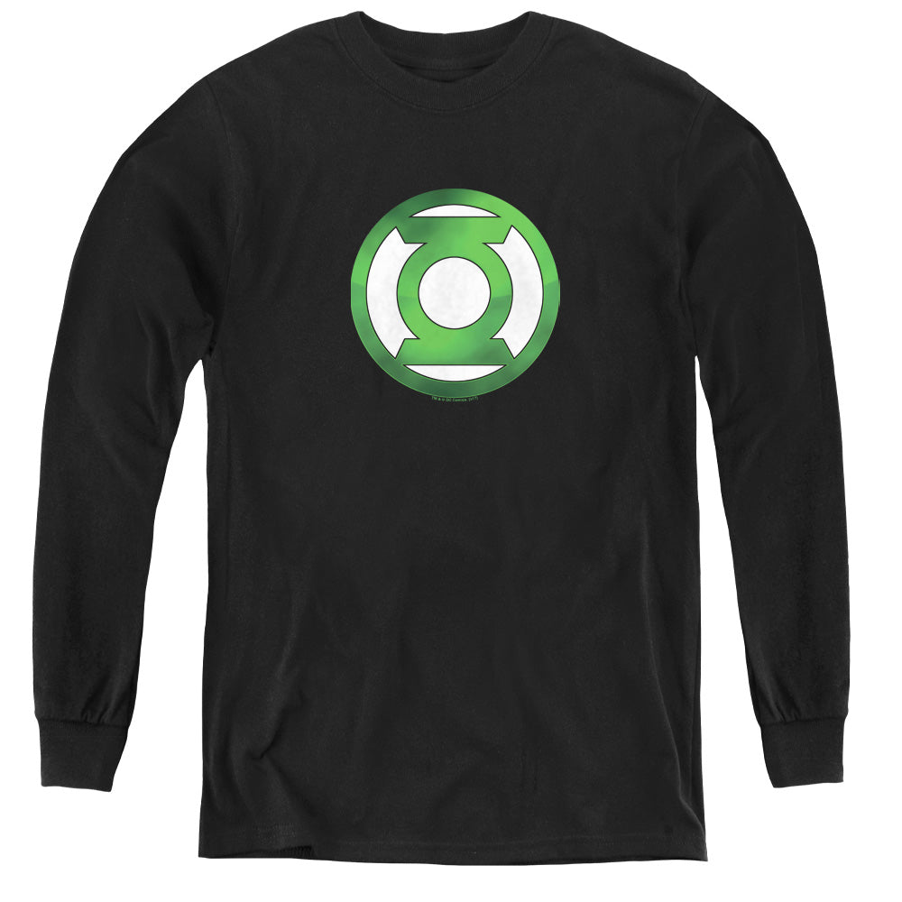 Green Lantern - Green Chrome Logo - Youth Long Sleeve Tee - Black