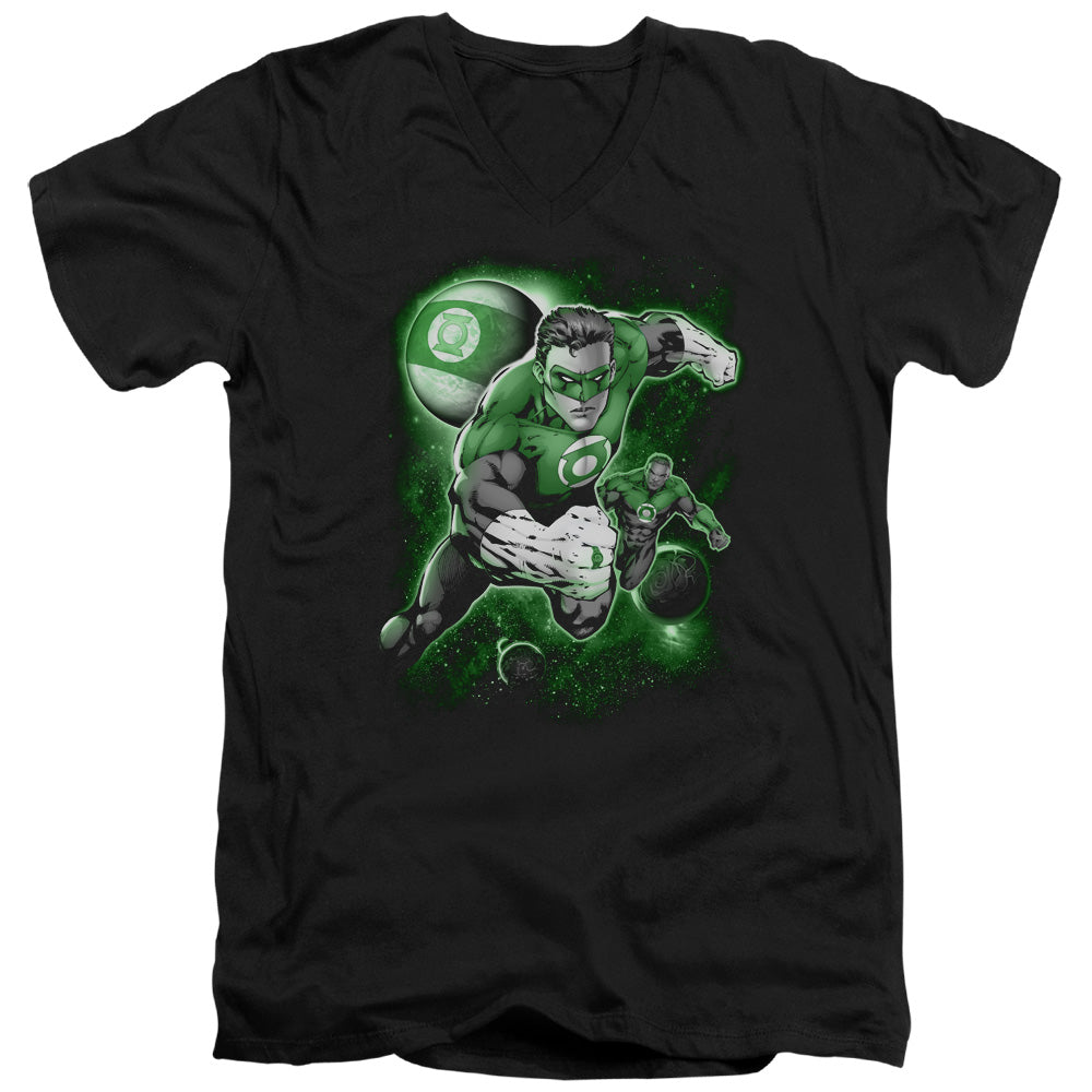 Green Lantern - Lantern Planet - Short Sleeve Adult V-neck - Black T-shirt