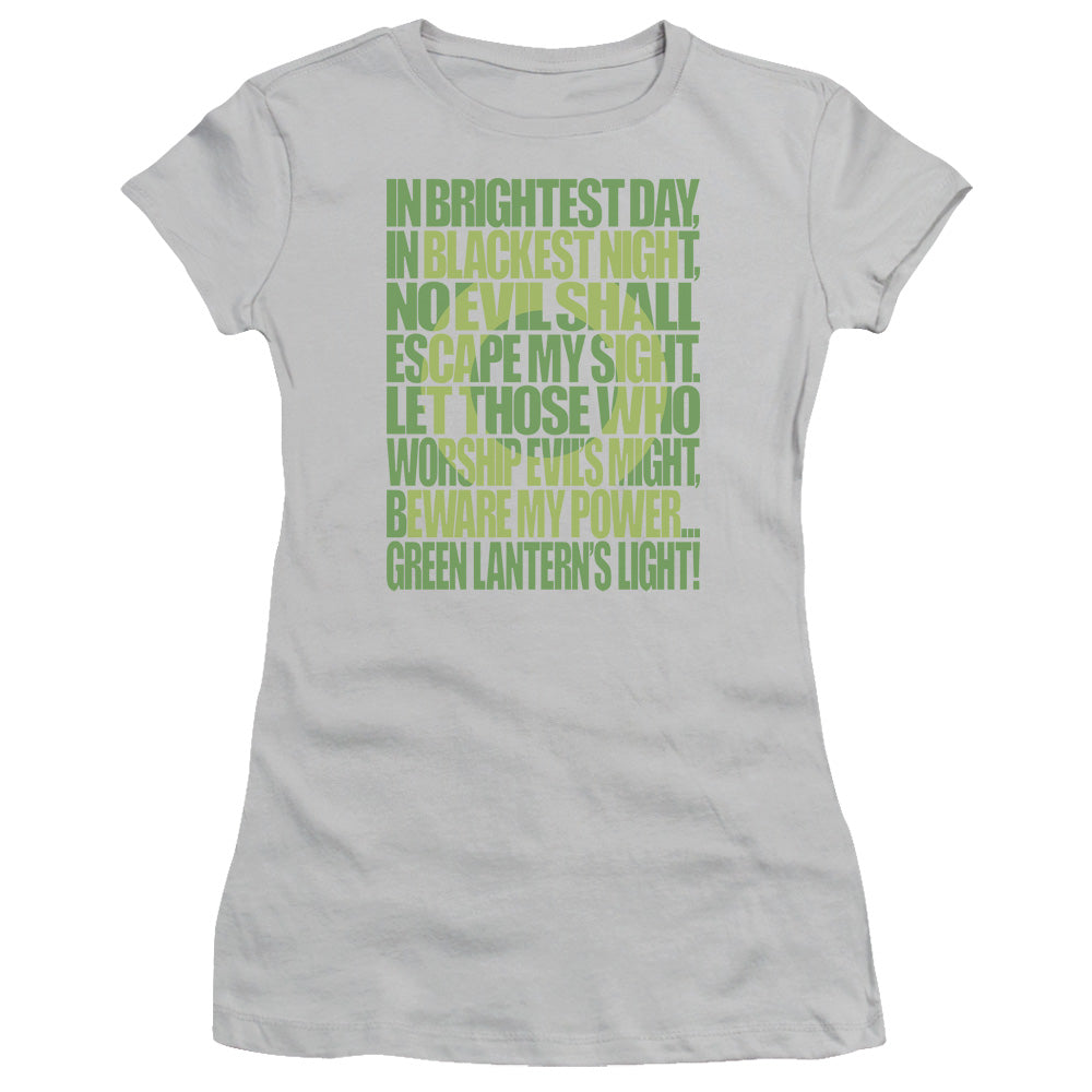 Green Lantern - Green Lantern Oath - Short Sleeve Junior Sheer - Silver T-shirt
