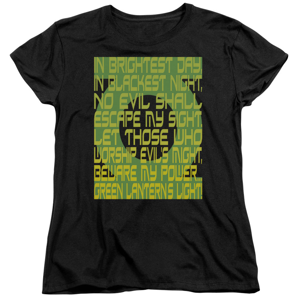 Green Lantern - Green Lantern Oath - Short Sleeve Womens Tee - Black T-shirt