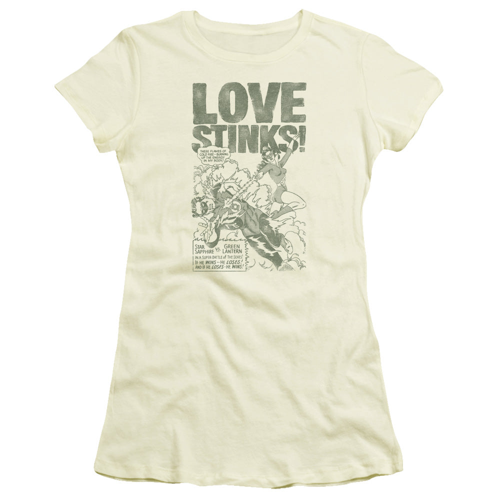 Green Lantern - Love Stinks - Short Sleeve Junior Sheer - Cream T-shirt